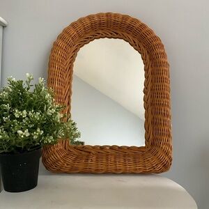 Bohemian Wicker Arch Mirror wall‎ decor tan rattan traditional kids home decor